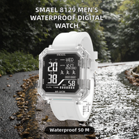 Jam Tangan Digital Sport Mewah Pria SMAEL 8129 Tahan Air dengan Stopwatch, Alarm, Tali Silikon, Diameter 43mm