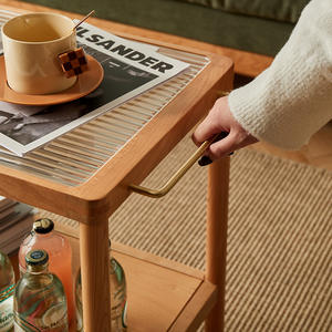 Table console en bois massif, bois de cerisier, avec roulettes, pour salon, style nordique, utilisation en petit appartement - Product Image 4