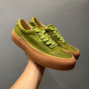 Genuine <b>Leather</b> Casual <b>Sneakers</b> Green Thick Sole Mid Heel Breathable Sporty Men's Shoes - Product Image 4