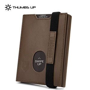 Thumbs-up trifold nam <span class=keywords><strong>mini</strong></span> RFID bảo vệ ví da ID cửa sổ cổ điển màu nâu retro nhỏ chủ thẻ tín dụng ví - Product Image 1