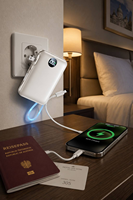 Batterie externe portable avec câbles intégrés, prise murale, 10000 mAh, Li-Polymère, 4 sorties, charge rapide USB-C 22,5 W, format slim, affichage LED, beige