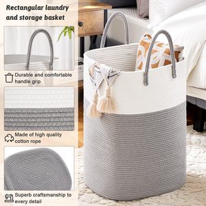 Cesto de ropa sucia de Tela Gris con cuerda de algodón, cesta tejida para ropa sucia, guardería, sala de estar, juguetes para bebés, almacenamiento de mantas - Product Image 2