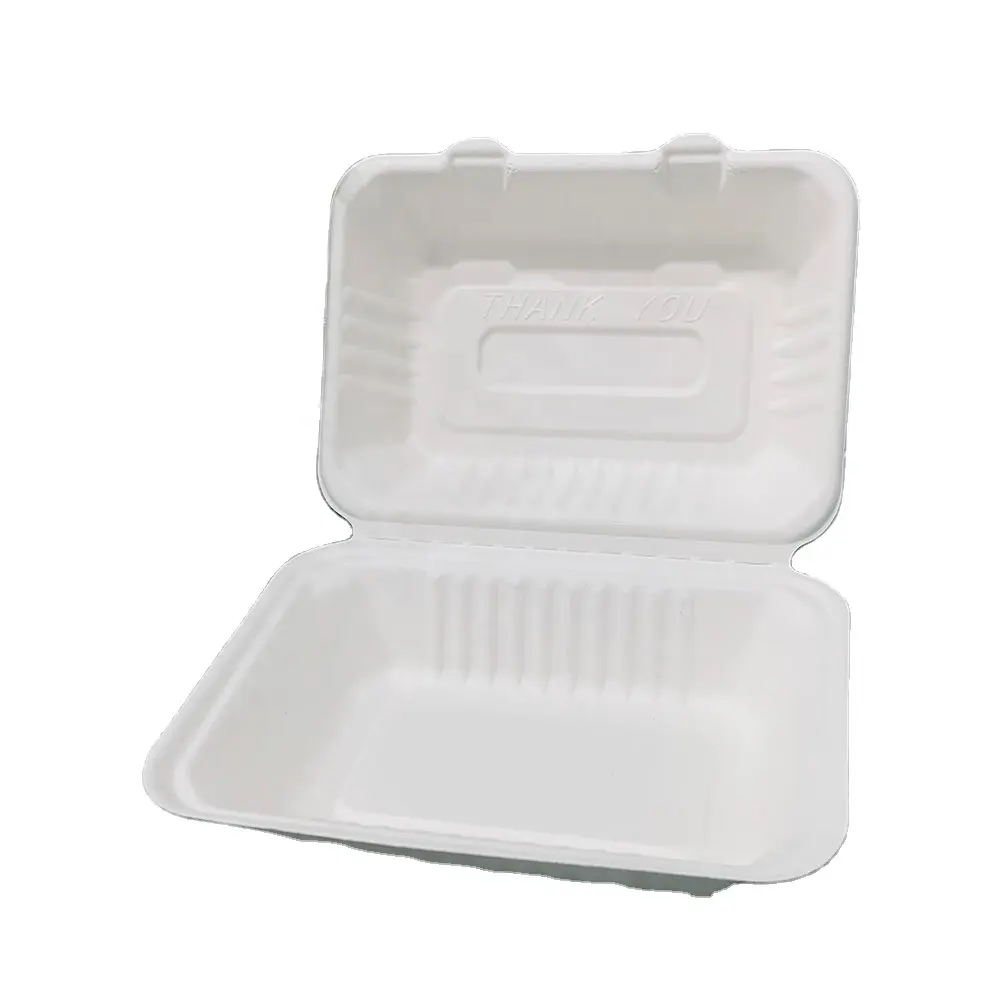 Producto biodegradable comida china Bento para llevar Concha grande bagazo de caña de azúcar fiambrera de pulpa con tapa