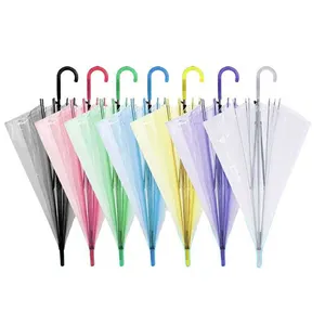 糖果色透明廉价雨伞彩虹彩色透明，雨伞女孩韩式直筒塑料伞/