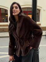 Abrigo de Piel Sintética de Zorro para Mujer Zeyu, con Cintura Ajustable y Cuello Chal, Chaqueta Cálida de Invierno, Abrigos de Piel Sintética Ecológicos para Mujer, ODM/OEM