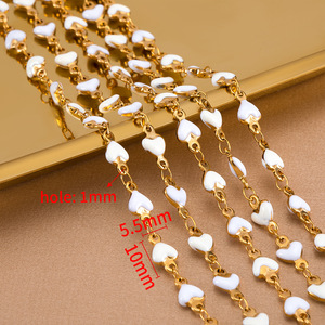 Nueva Cadena de Acero Inoxidable Chapada en Oro de 18K con Corazón de Esmalte Blanco |   Se vende por metro, rollo o carrete para la creación de joyería DIY - Product Image 5