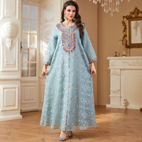 Ensemble Abaya Musulman de Luxe Personnalisé Dubaï 2026, Multicolore, Tissu Transparent, Motif Géométrique, Détail Brodé, Robe Longue Modeste pour Femmes