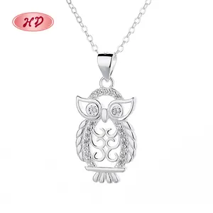 Wholesale Silver Plated Jewelry Bulk Zirconia Silver Sterling Charm 925 Animal Owl Necklace Pendant For Women Jewellery