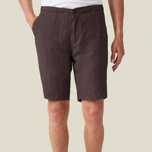 Pantalones cortos casuales de mezcla de lino con cierre de cremallera para hombre, ropa informal para estar en casa, tela suave y elástica, pantalones cortos cómodos para el hogar. - Product Image 4