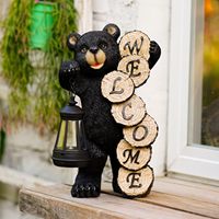 Sculpture d'ours noir en résine solaire personnalisée en usine Ornement de cour Décoration de jardin Statue extérieure légère