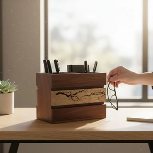 Organisateur de couverts en bois le plus vendu avec support carré décoratif pour ustensiles de cuisine à domicile – En promotion - Product Image 3