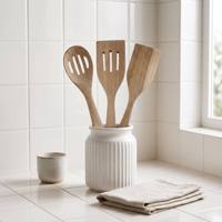 Ensemble d'ustensiles de cuisine en bois : spatule, lopette ajourée, cuillère ajourée – Ustensiles de cuisson antiadhésifs pour pâtisserie, mélange, agitation et service