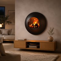 Cheminée circulaire en acier sur mesure haut de gamme, chauffage au bois à flamme réelle, décoration intérieure contemporaine murale, OEM/ODM
