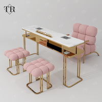 Table de manucure au design moderne personnalisable Turri avec dépoussiéreur Tables et chaises à ongles roses pour les salons de centre commercial