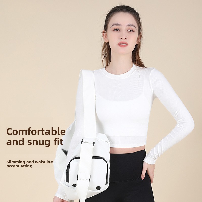 Foreign Trade New Tight Yoga Clothes Women's Striped for Slim-fit Sports Long-sleeved Sweat-Wicking T-shirt Running Training