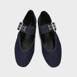 Nuove <span class=keywords><strong>Ballerine</strong></span> da <span class=keywords><strong>Donna</strong></span> 2025, Scarpe Mary Jane in Denim <span class=keywords><strong>Blu</strong></span> con Decorazione a Fibbia, Tendenza Moda per l'Autunno - Product Image 2