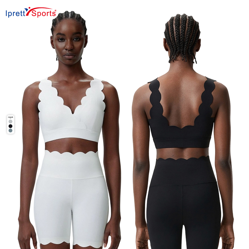 Cross-border Small Wave V-Neck Teardrop-Cup High Support Spandex/Nylon Sports Bra Women Plus-Size Stretchy Fitness Yoga U-Back