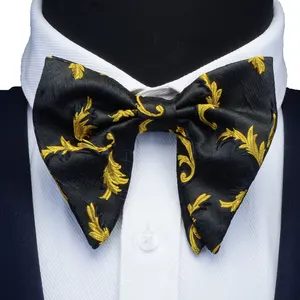Corbata de Moño Grande de Seda con Diseño Floral Pasley, Amarillo y Rojo, Jacquard, para Hombre, Negocios, Bodas, Fiestas, Accesorios de Regalo - Product Image 1