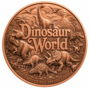 Moneda de Cobre Puro 999 de 1 oz con Tiranosaurio Rex en Relieve 3D, con Acabado UV Tipo Prueba, El Rey de los Dinosaurios, Arte Metálico - Product Image 5