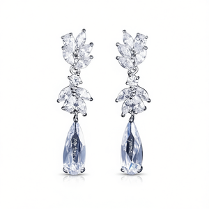 Pendientes de Cristal Pop Thru X con Forma de Flor, Corte de Pera, Engaste de Garras, Joyería de Moda Romántica para Mujer, para Bodas - Product Image 1