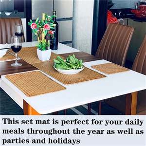 Водяная гиацинтовая плетеная подставка под столик, стойкие к пятнам, подставка под чашку с держателем, кокосовый Настольный коврик, ротанговая зарядная тарелка - Product Image 4