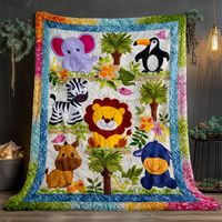 Couverture matelassée patchwork animaux de la jungle mignons pour enfants, motif lion, girafe, éléphant, panda, couverture de lit personnalisée, couverture chaude pour bébé, cadeau