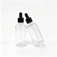 Flacon compte-gouttes en plastique PET transparent, flacon vide pour sérum cosmétique avec bouchon compte-gouttes noir, logo personnalisé OEM, usine source