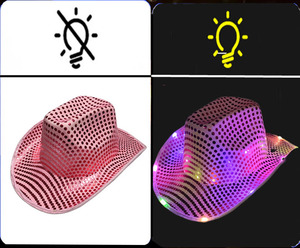 Chapeau de cowboy LED qui brille dans le noir, bord à paillettes, rave, festival de <span class=keywords><strong>musique</strong></span>, boîte de nuit, <span class=keywords><strong>danse</strong></span>, marche, course à pied, sécurité en plein air, plaisir pour adultes et enfants - Product Image 4