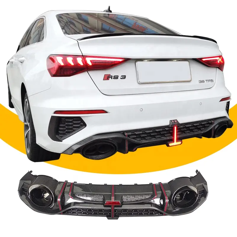 Audi a3 için karbon siyah arka difüzör RS3-R brüt siyah 2021 2022 değiştirmek