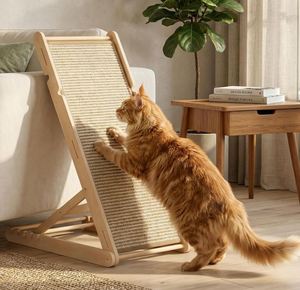Grattoir à chat en sisal personnalisé de 31 pouces, planche à gratter pour chat en bois avec 5 hauteurs réglables, tapis en sisal, plateau à gratter incliné pour l'intérieur - Product Image 1