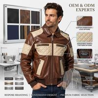 Blouson Aviateur Homme en Cuir de Veau Matelassé Multi-Poches OEM pour Extérieur, avec Passepoil Contrastant Vertical au Dos et Ourlet Côtelé – Vêtement d'extérieur Personnalisé