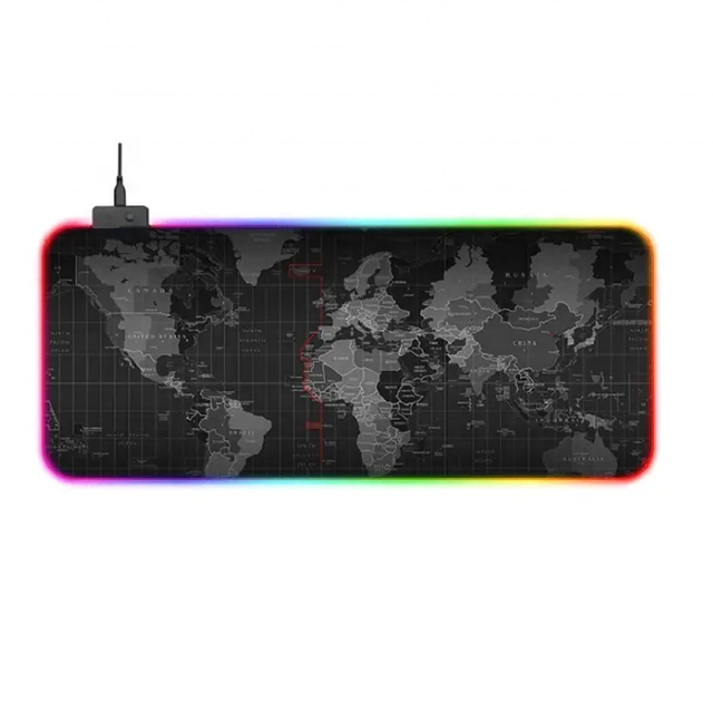 Wholesale Custom 800*300mm Rubber World Map RGB LED Deskmat Large Black Gaming Mouse Pad with RGB LED for Gamers Products Stock