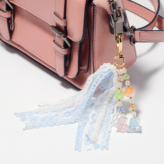 Ins Style Lace Pearl Small Pendant Resin Flower Beaded Metal for Mobile Phone Chain Keychain
