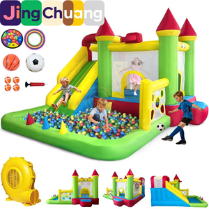 Château gonflable transfrontalier pour enfants avec toboggan, trampoline et piscine à balles, pour intérieur et extérieur, avec ventilateur et anneau de sécurité - Product Image 3