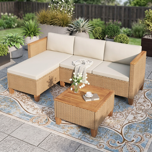 Conjunto de Sofás de Esquina de Mimbre y Teca para Exteriores, Diseño Escandinavo, Duradero y Ecológico, para Patio, Villa, Hotel y Parque, Indonesia - Product Image 3