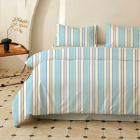 Housse de couette minimaliste à rayures bleu clair, 100% coton, style côtier, décoration de chambre à coucher, ensemble de literie