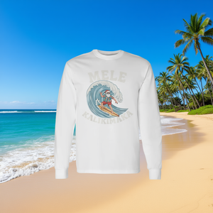 Camiseta de manga larga Mele Kalikimaka Santa Surfing Hawaii Christmas - Product Image 3