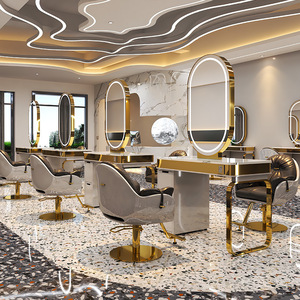 Espejo de <span class=keywords><strong>Barber</strong></span>ía Personalizado OEM con Estación de Espejo LED, Moderno Espejo Dorado para Salón de Belleza - Product Image 5