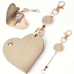 Stretchable Reel Holder Heart Keyring Car Wrap Portable Leather Pendant Motorcycle <b>Key</b> Storage - Product Image 5