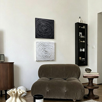 Peinture à l'huile spirale texturée artistique haut de gamme de style français, peinte à la main, art mural noir et blanc minimaliste pour la décoration intérieure