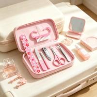Ensemble de manucure floral rose 6 pièces, kit de soin des ongles portable, lime à ongles, coupe-ongles, pousse-cuticules, ciseaux, pincettes, brosse, pour la maison et les voyages
