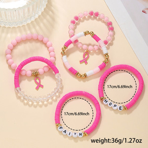 Faith Hope Breast Cancer Awareness <b>Bracelet</b> For Women Pink <b>Beaded</b> Polymer Clay Jewelry Gift Set - Product Image 4