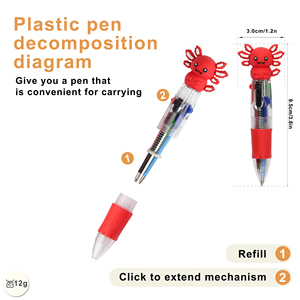 Stylo bille en plastique mini quatre couleurs à motif de dessin animé, promotionnel, avec impression de logo personnalisé, pour publicité, cadeau de papeterie multicolore à thème animal - Product Image 2