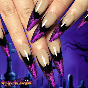 24 <span class=keywords><strong>Uñas</strong></span> Postizas de Plástico con Diseño de Mármol Francés, Decoración de Halloween, Color Morado, Larga Duración - Product Image 1