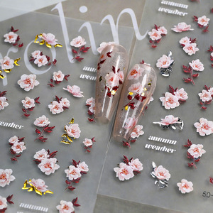 Autocollants pour <span class=keywords><strong>ongles</strong></span> 5D personnalisés de haute qualité, motifs floraux mignons, roses et bleus, pour manucure DIY, autocollants adhésifs à presser - Product Image 1