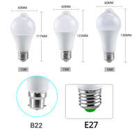 12W 15W 18W 20W LED capteur de mouvement lampe E27 sécurité universelle veilleuse AC 110V 220V économie d'énergie LED ampoules PIR décor Ampoule