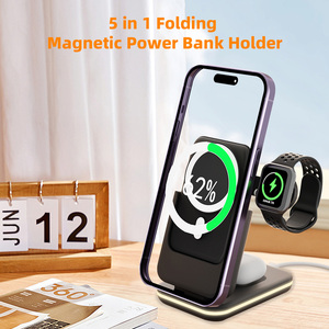 OEM 3-В-1 складной 5000 мАч Беспроводное зарядное устройство светодиодный Ночной свет IP-часы держатель для наушников Портативный Съемный магнит Power Bank - Product Image 3