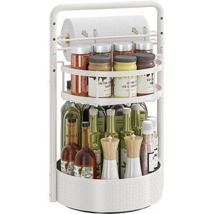 Étagère à épices rotative à 2 niveaux en métal pour coin de cuisine, avec support pour bouteilles et bocaux à épices - Product Image 5