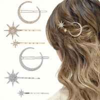Barrettes à cheveux élégantes vintage en strass plaqué or Crownia, style européen et américain, avec éléments étoile et lune, vente en gros