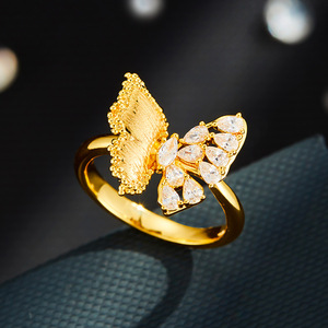 Butterfly Open <b>Ring</b> Gold Micro Pave Zircon Adjustable Index <b>Finger</b> Party Jewelry - Product Image 1
